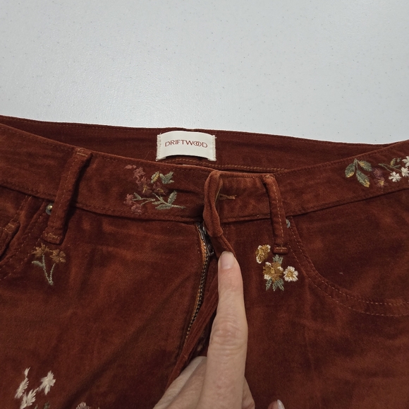 Free People Driftwood Stella Pants Embroidered Floral Velour Straight Leg 29X30 - Picture 10 of 13